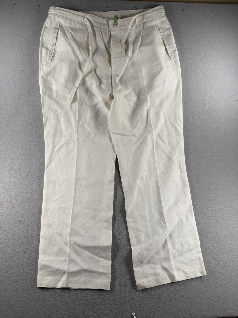 Tasso Elba Men's White 100% Linen Pants 36x32 Drawstring Resort Beach